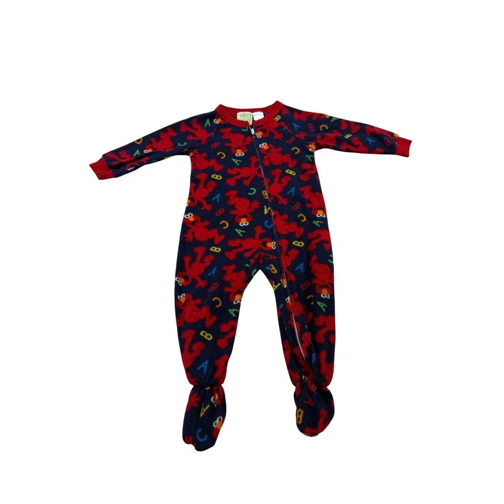 Sesame Street Elmo Footed Pajamas 2T Navy Blue ABC Fleece Sleeper Vtg 2000s